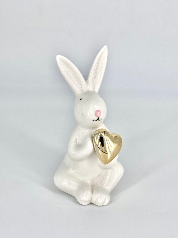 Coelho Decorativo com Coração Dourado (Pequeno) – Ternura em Cada Detalhe