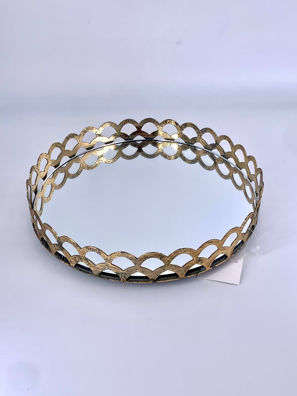 Tabuleiro Redondo Espelhado com Detalhes Dourados