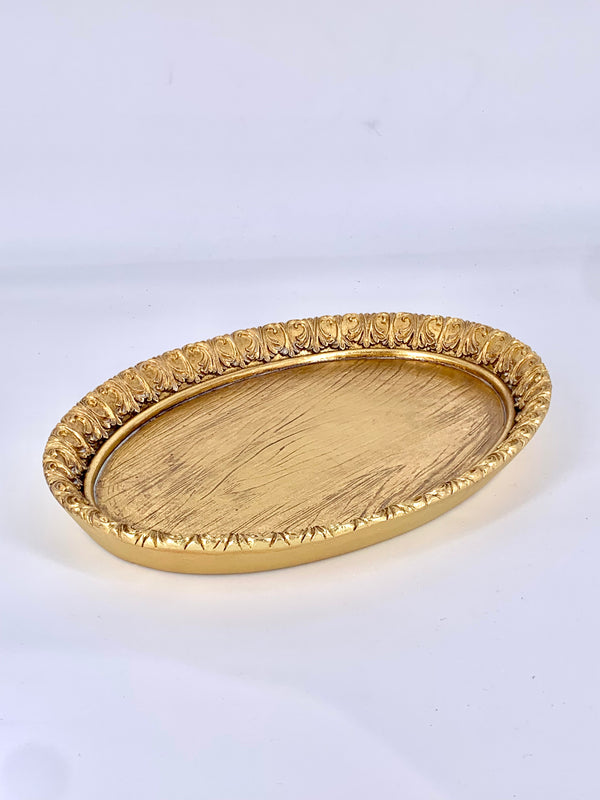 Bandeja Decorativa Oval - Dourada com Detalhes em Relevo